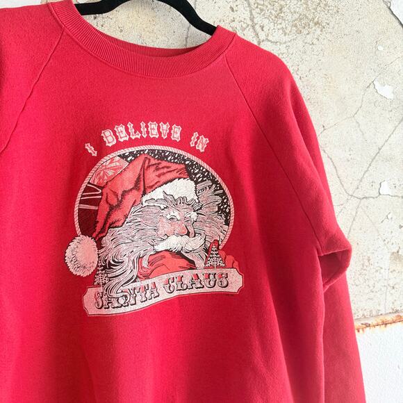 Vtg 90s Christmas Sweatshirt USA Made Fruit of the Loom 50/50 Red XL Santa Claus - Picture 2 of 7